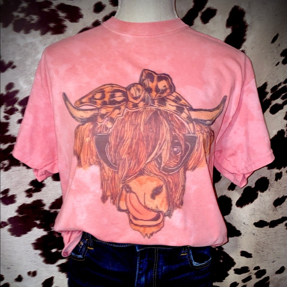 Pink tie dye cow tee